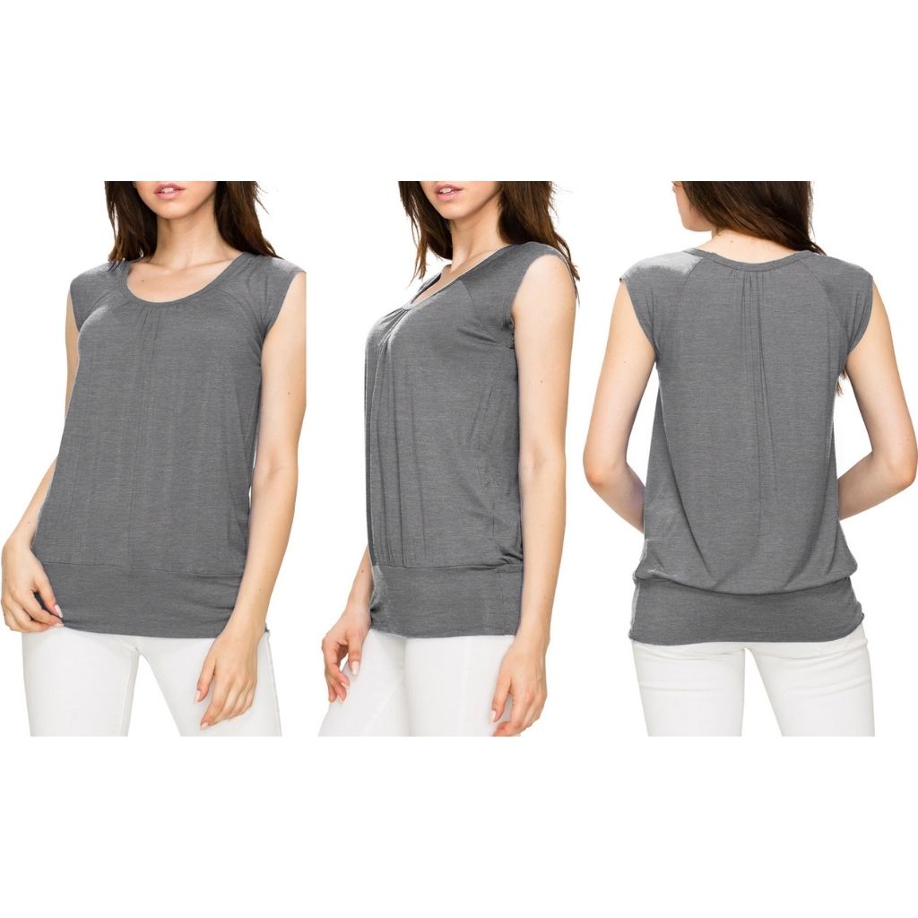 Women's Scoop Neck Short Sleeve Top - Small - Dark Grey