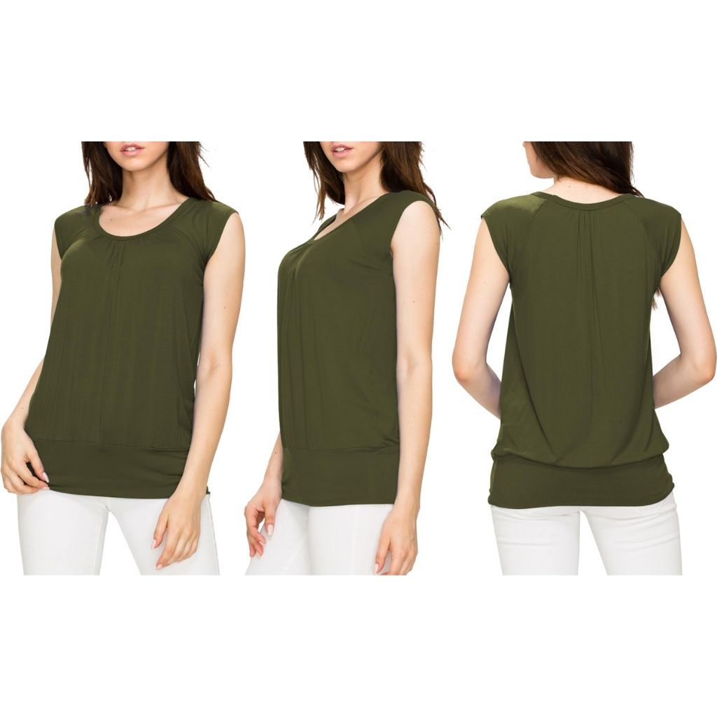 Women's Scoop Neck Short Sleeve Top - Medium - Olive