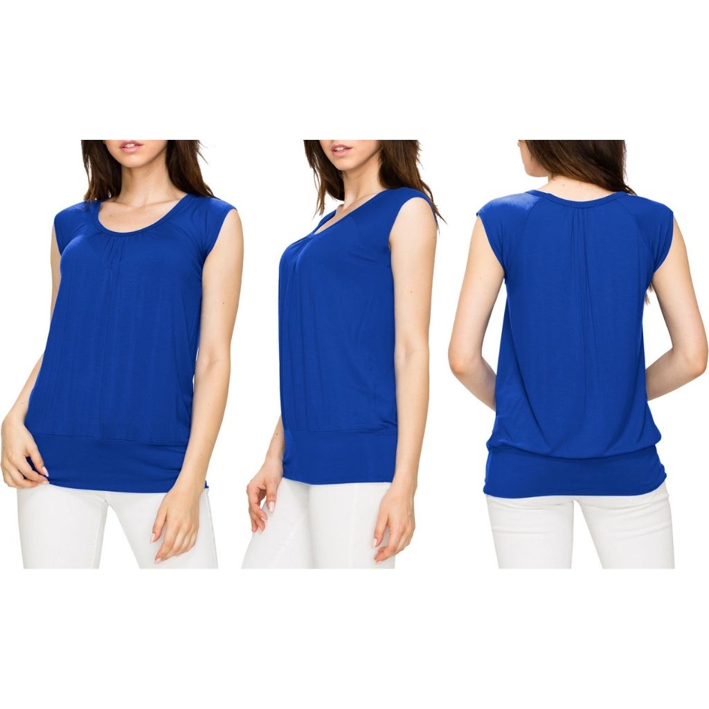 Women's Scoop Neck Short Sleeve Top - Small - Royal Brite