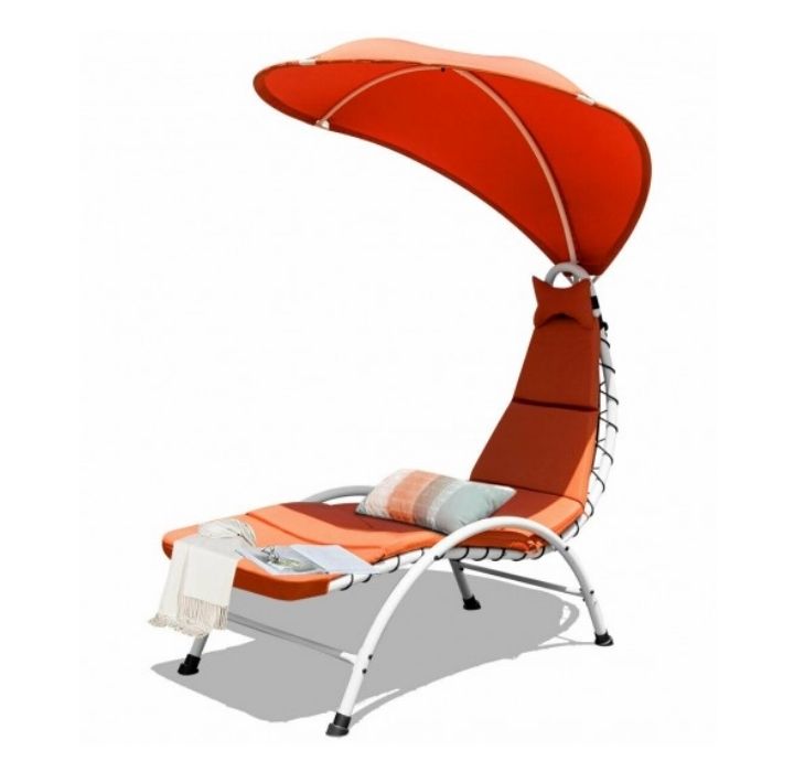 Photos - Garden Furniture Costway Modern Cushioned Canopy Chaise Lounge - Orange OP70334OR 