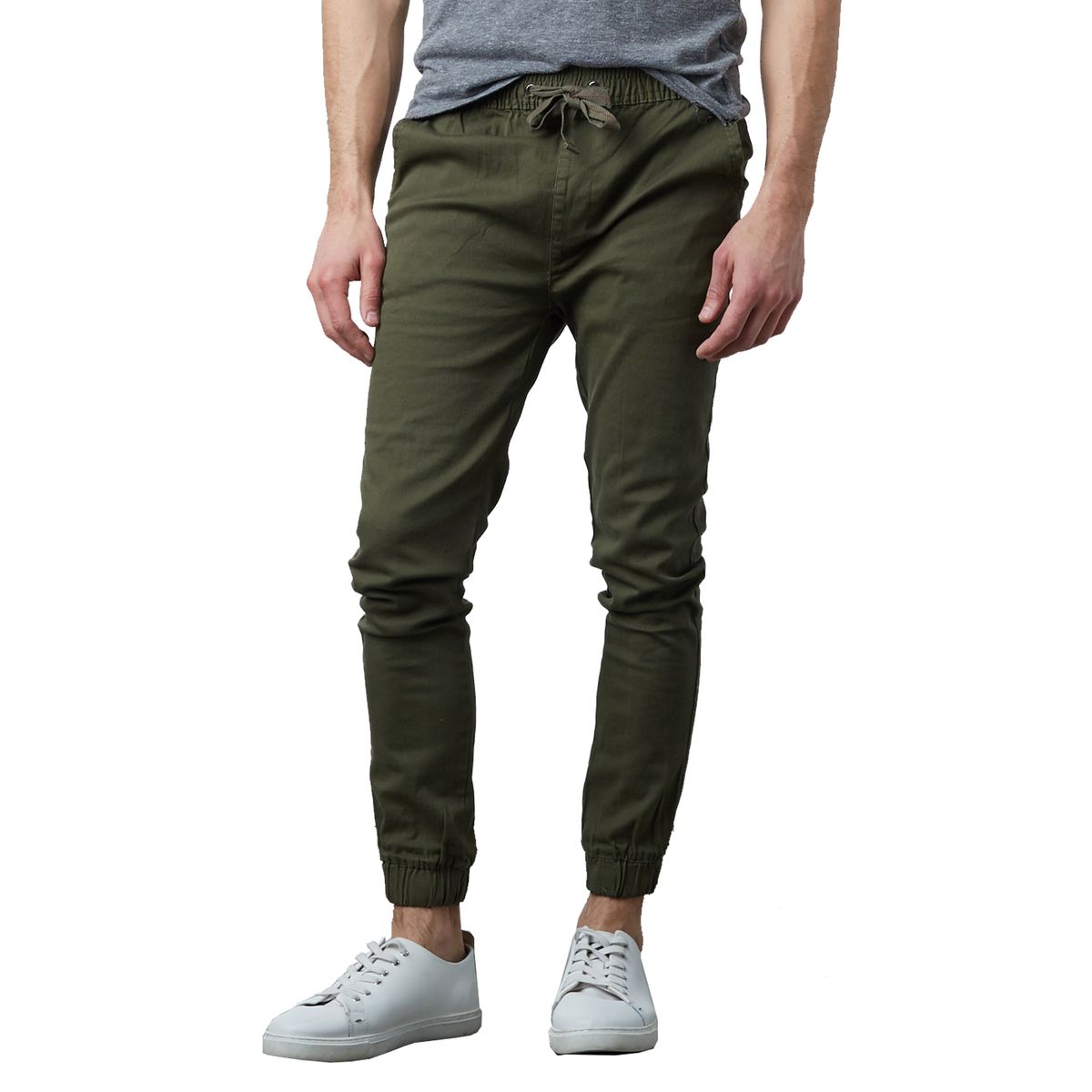 Men's Modern Cotton Stretch Twill Slim Fit Joggers - Olive - X-Large