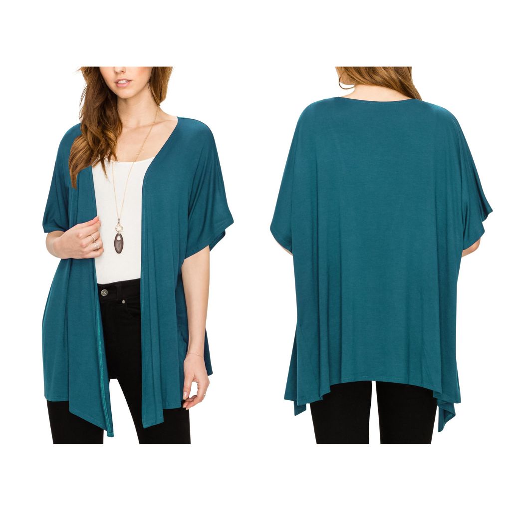 Women's Short Sleeve Open-Front Loose Kimono-Style Cardigan - X-Large - Teal