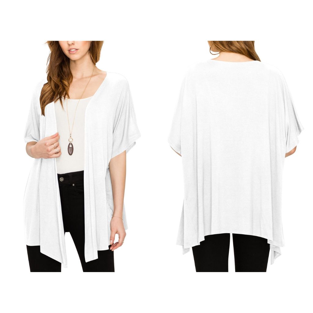 Women's Short Sleeve Open-Front Loose Kimono-Style Cardigan - 3X-Large - White
