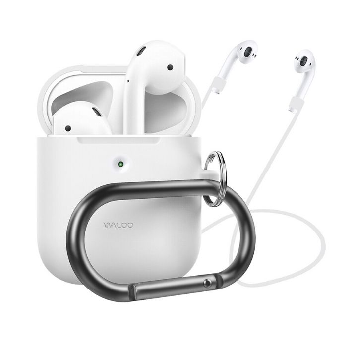 Premium Silicone Case Cover and Strap for AirPods 1 & 2 - White