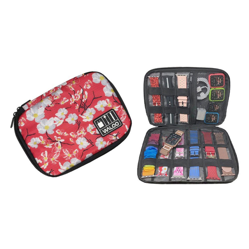 Smartwatch Band CaseHolder  Cable Organizer   Floral Red