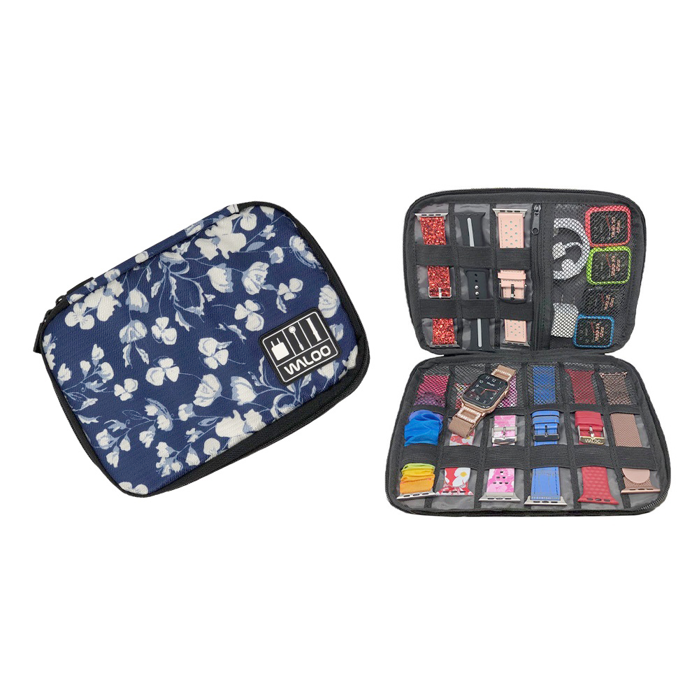 Smartwatch Band CaseHolder  Cable Organizer   Floral Navy
