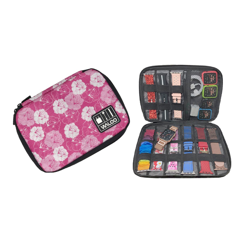 Smartwatch Band CaseHolder  Cable Organizer   Floral Pink