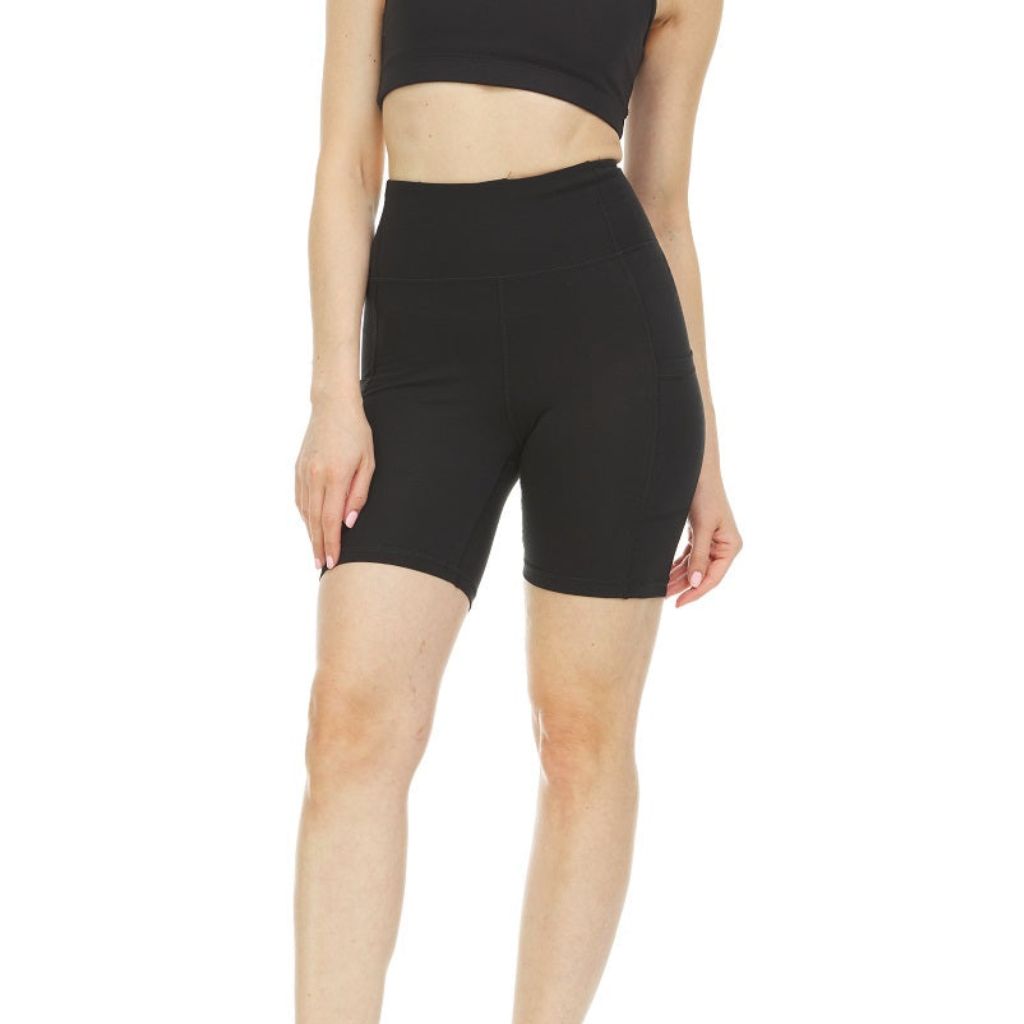 Women's High Waist Tummy Control Yoga Bike Shorts - Large - Black