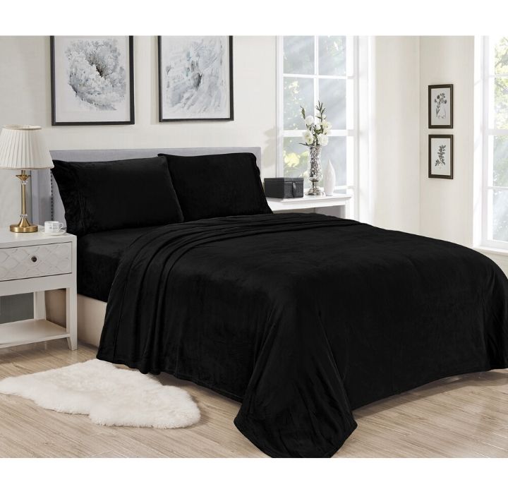 Noble House Lavana Microplush Fitted Sheet/Pillowcase Set - Twin - Black