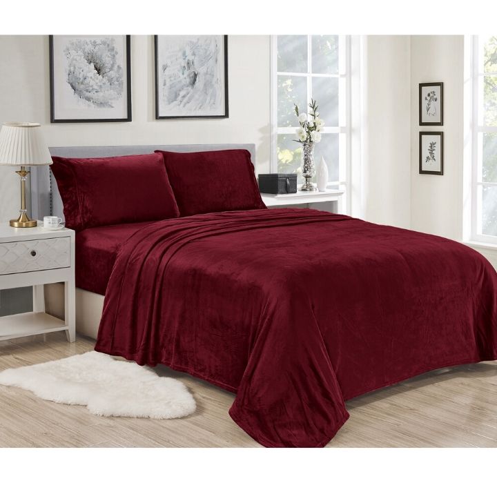Noble House Lavana Microplush Fitted Sheet/Pillowcase Set - Twin - Burgundy
