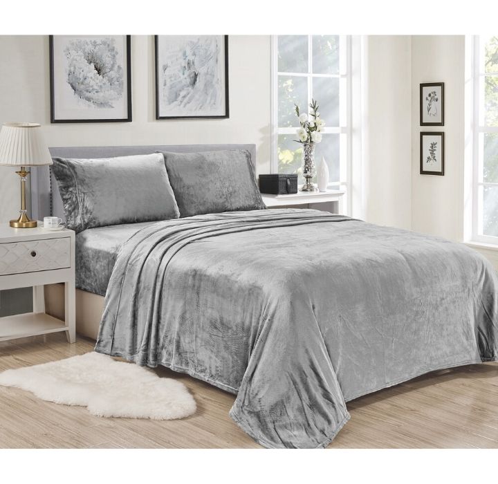 Noble House Lavana Microplush Fitted Sheet/Pillowcase Set - Twin - Grey