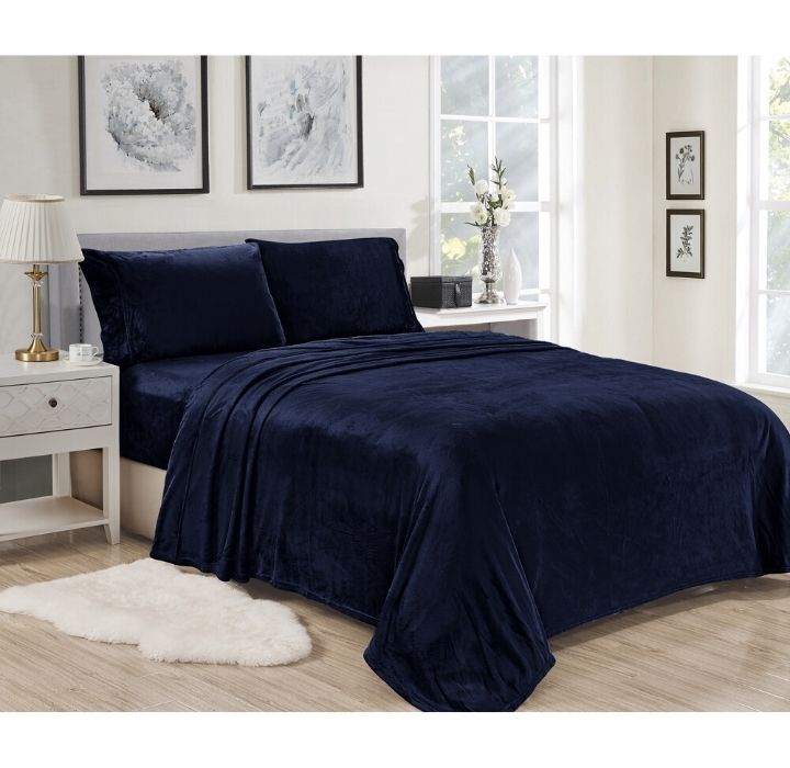 Noble House Lavana Microplush Fitted Sheet/Pillowcase Set - Queen - Navy
