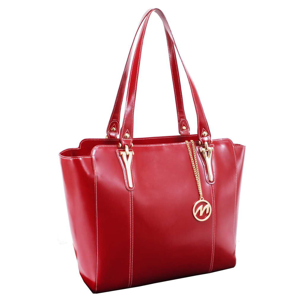 McKlein M Series ALICIA Genuine Leather Ladies' Tote with Tablet Pocket, Red (97516)