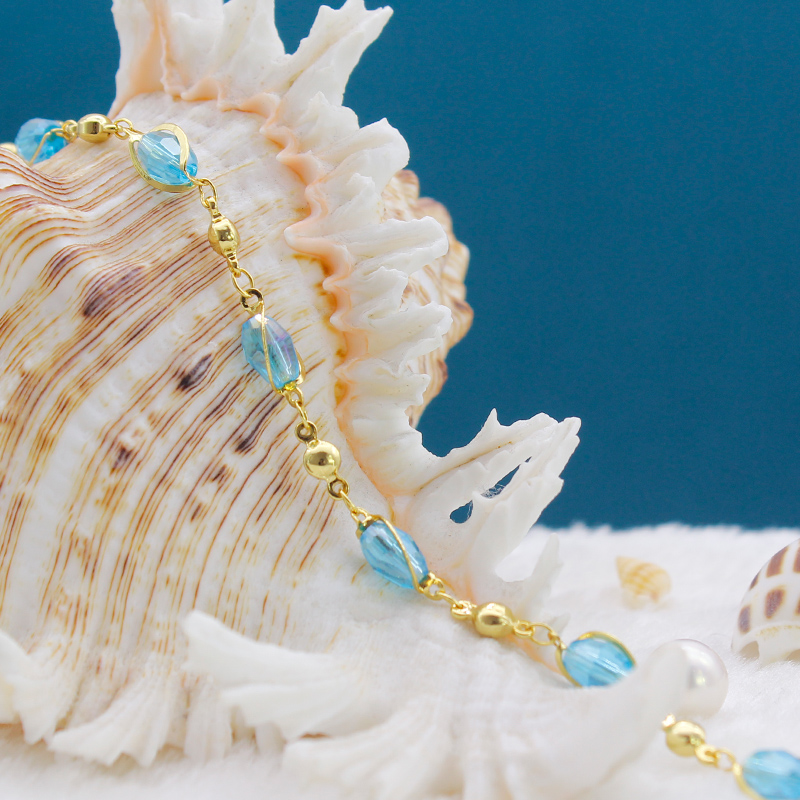 18K Gold-Plated Faux Jewel Ankle Bracelet - AQUAMARINE OVAL