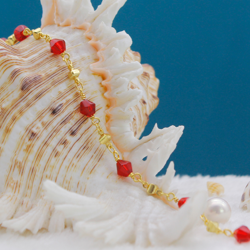 18K Gold-Plated Faux Jewel Ankle Bracelet - Red Round