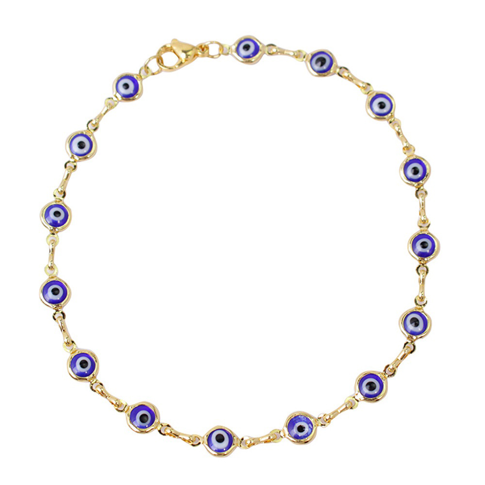 18K Yellow Gold Evil Eye Crystal Ankle Bracelet  Blue