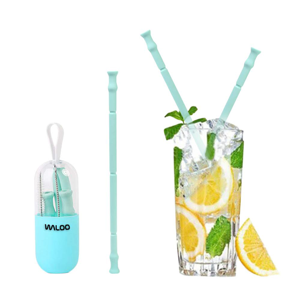 Foldable Silicone Drinking Straw - Aqua