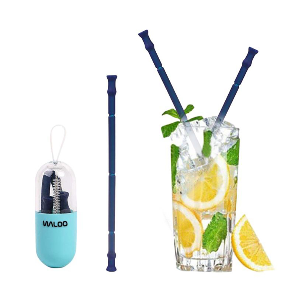Foldable Silicone Drinking Straw - Navy