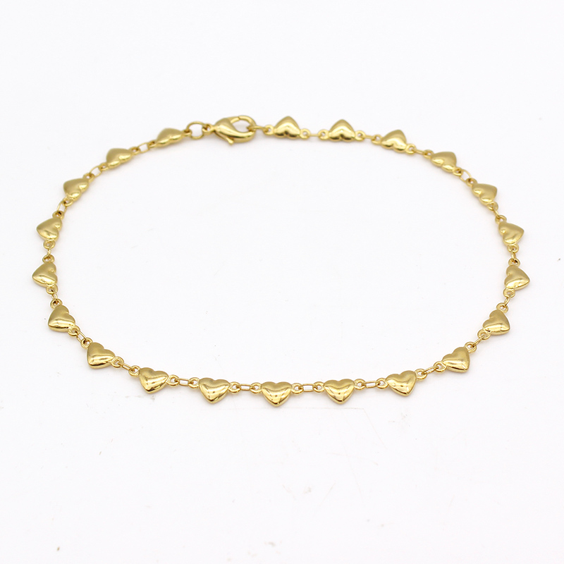 18K Yellow Gold High-Polish Ankle Bracelet - Heart