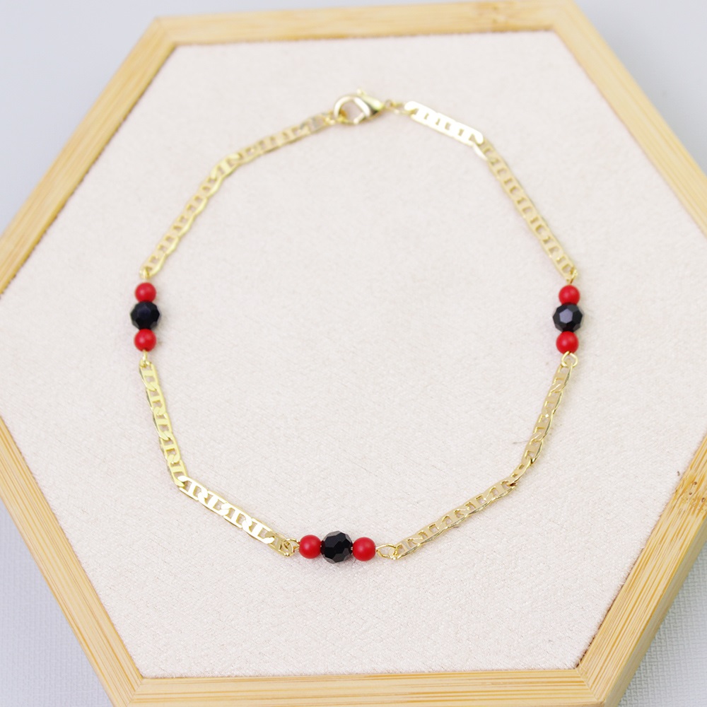 18K Yellow Gold High-Polish Ankle Bracelet - azabache