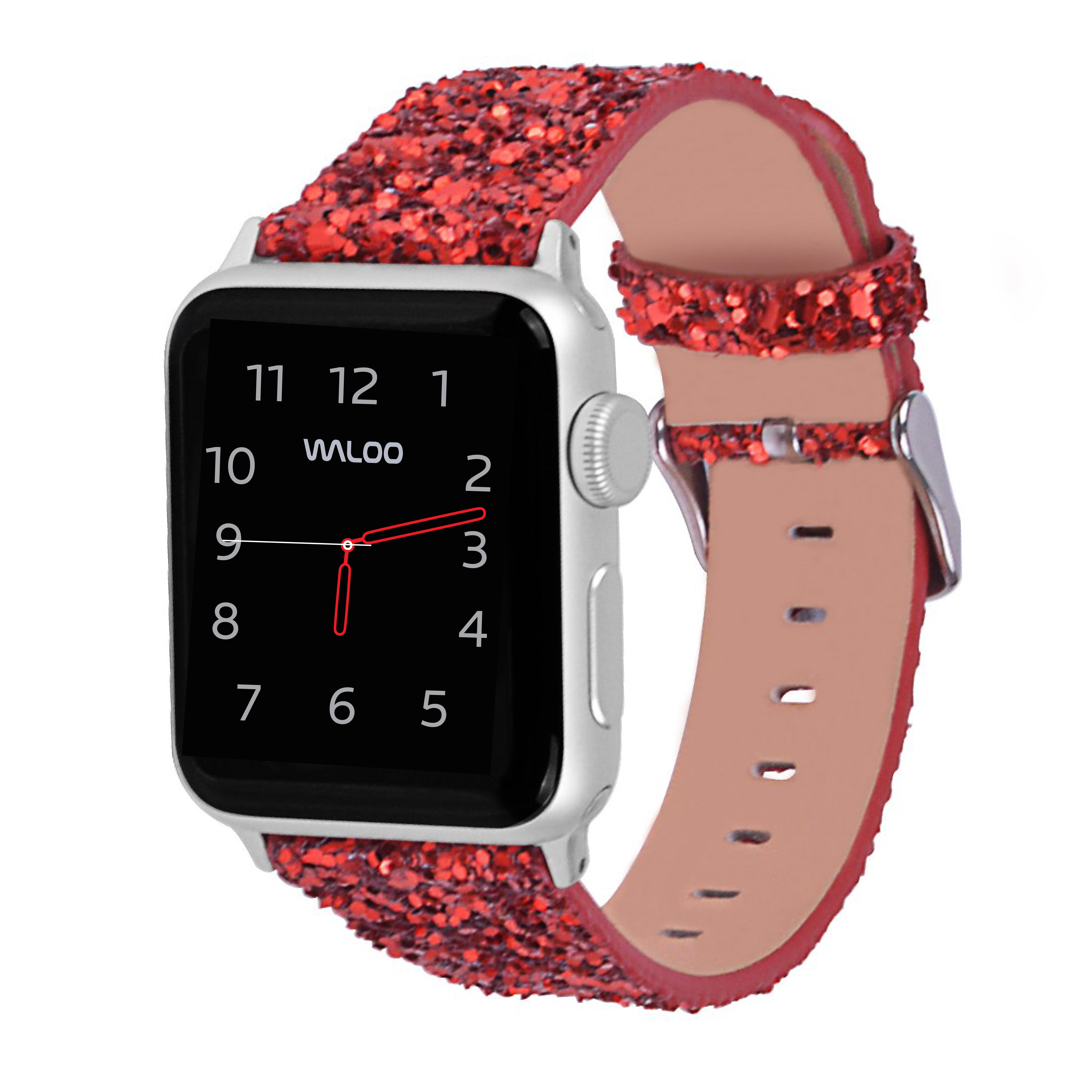 Sparkly Leather Apple Watch Band - 42/44/45mm - Red