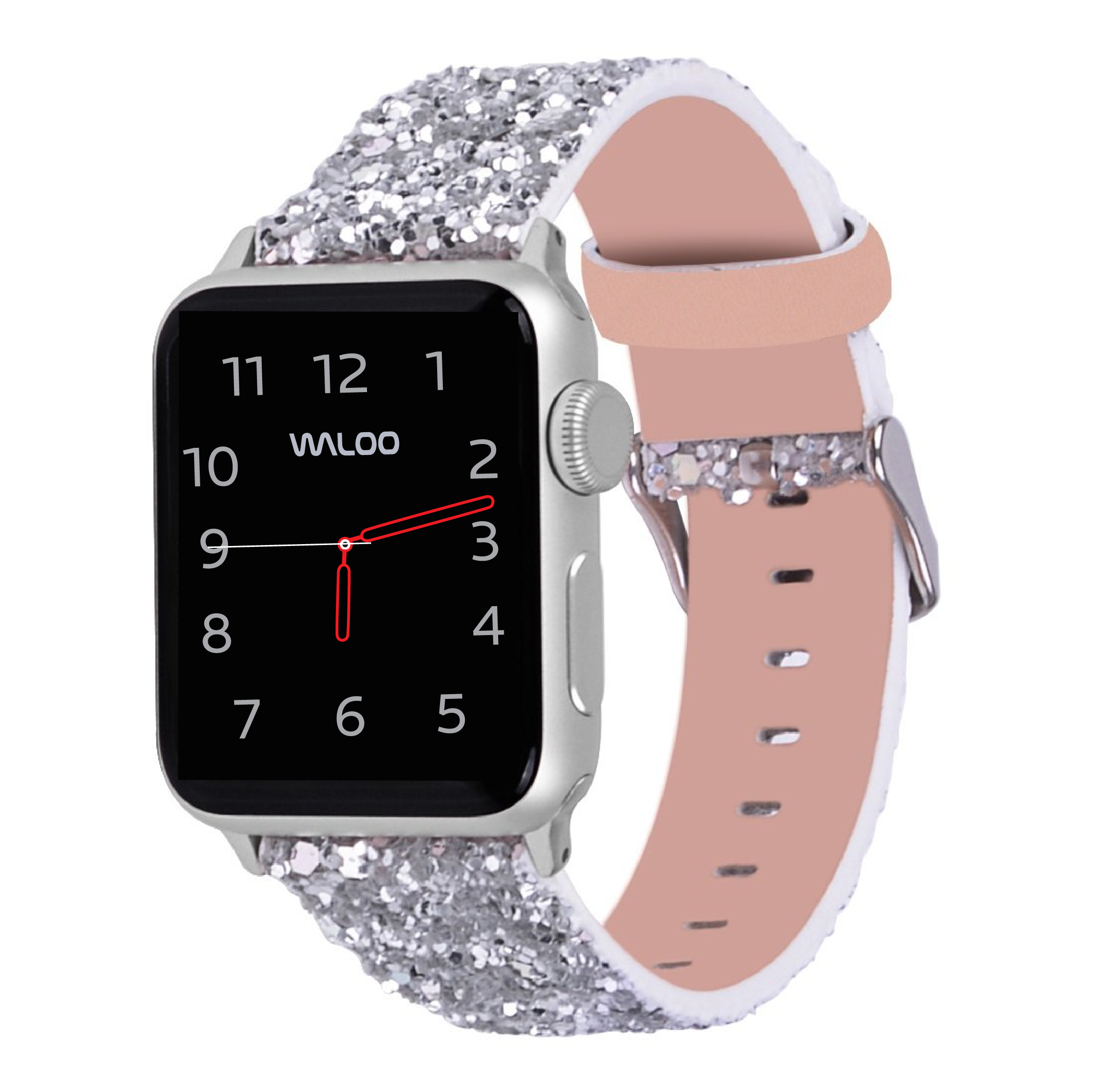 Sparkly Leather Apple Watch Band  424445mm  Silver
