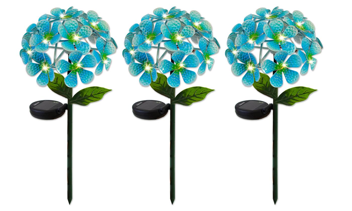 FLORALITES: Solar LED Metal Flower Décor Stake Light (1- to 3-Pack) - Floralite - Blue - 3 Units