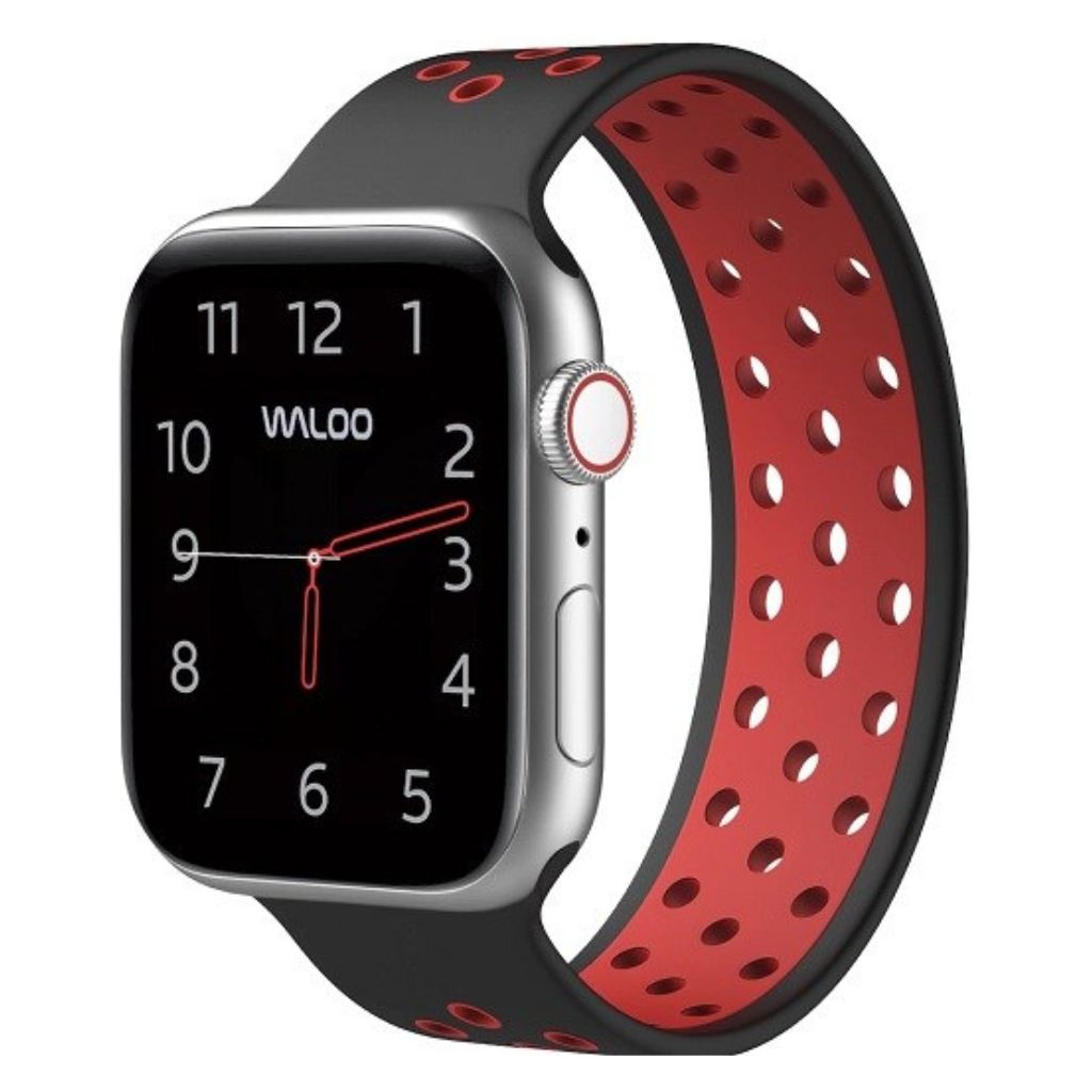 Waloo Breathable Silicone Band for All Apple Watch Series  384041 MM  Black  Red  Large