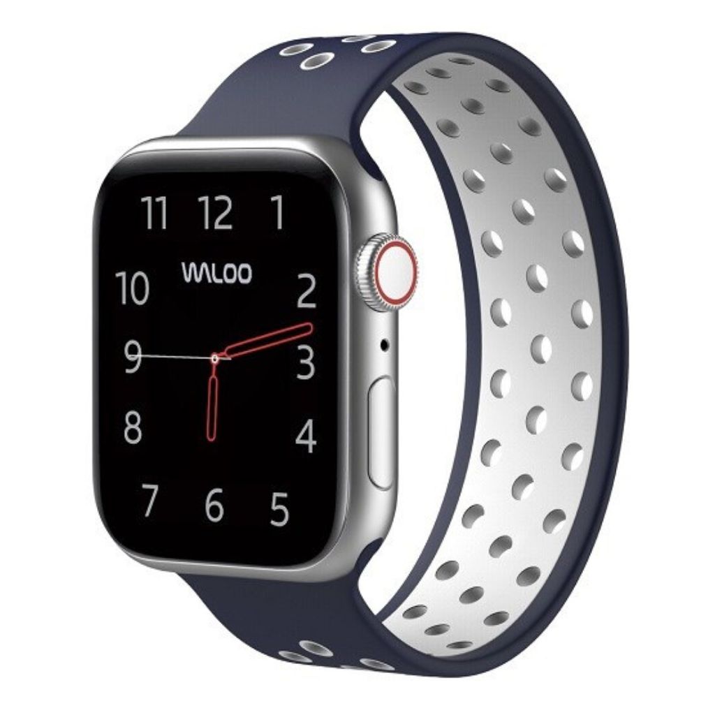 Waloo Breathable Silicone Band for All Apple Watch Series  384041 MM  Navy  White  Large