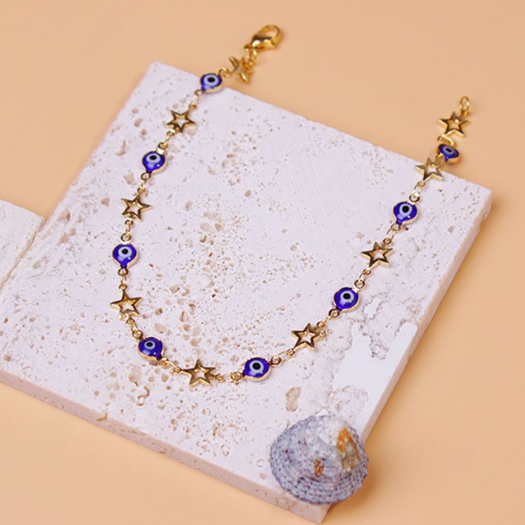 Gold Mariner Evil Eye Crystal Ankle Bracelet - Blue Star