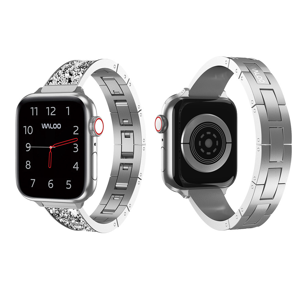 Diamond-Studded Bracelet Bands for All Apple Watch Models - Silver 42/44/45MM