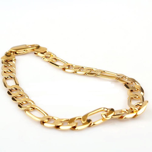 14K White or Yellow Gold Plated Bracelet - 14K gold Figaro bracelet