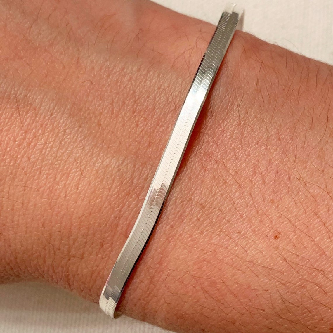 14K White or Yellow Gold Plated Bracelet - White Herringbone Bracelet