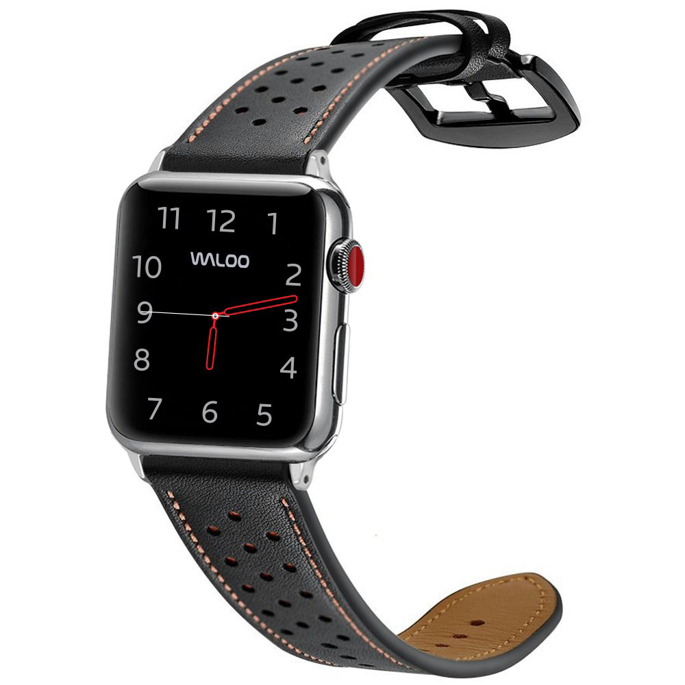 Waloo Breathable Leather Band for Apple Watch - 42/44/45mm-Black