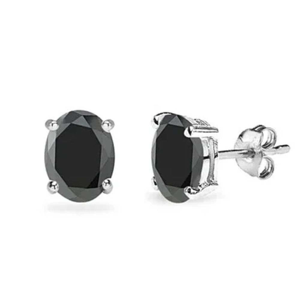 925 Sterling Silver Genuine Black Stud Earrings  Oval