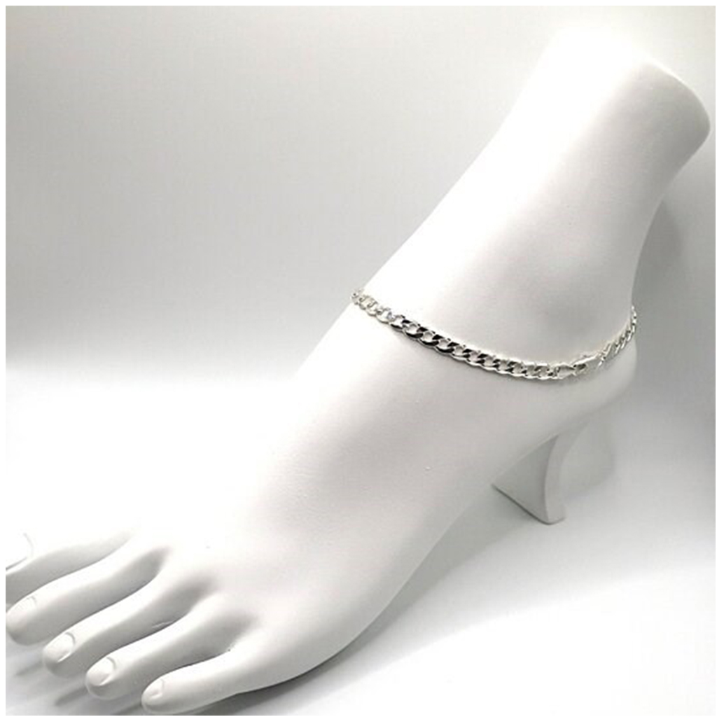 14K White or Yellow Gold-Plated Anklet - Silver Cuban