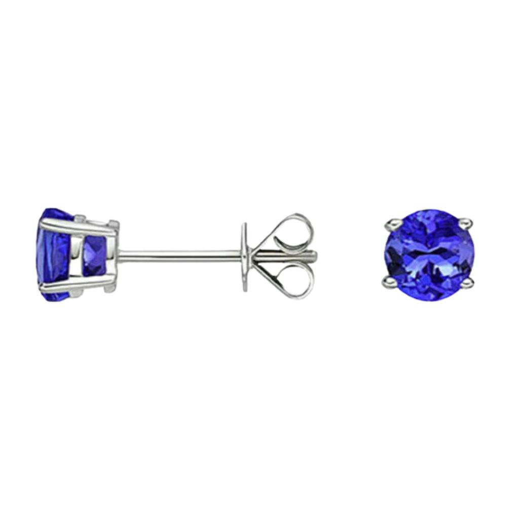 925 Sterling Silver 2 ct. Glass Tanzanite Round Stud Earrings - Round