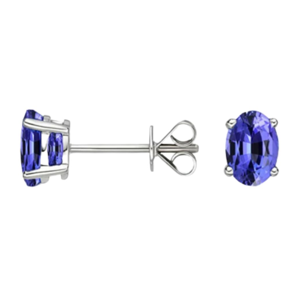 925 Sterling Silver 2 ct Glass Tanzanite Round Stud Earrings  Oval