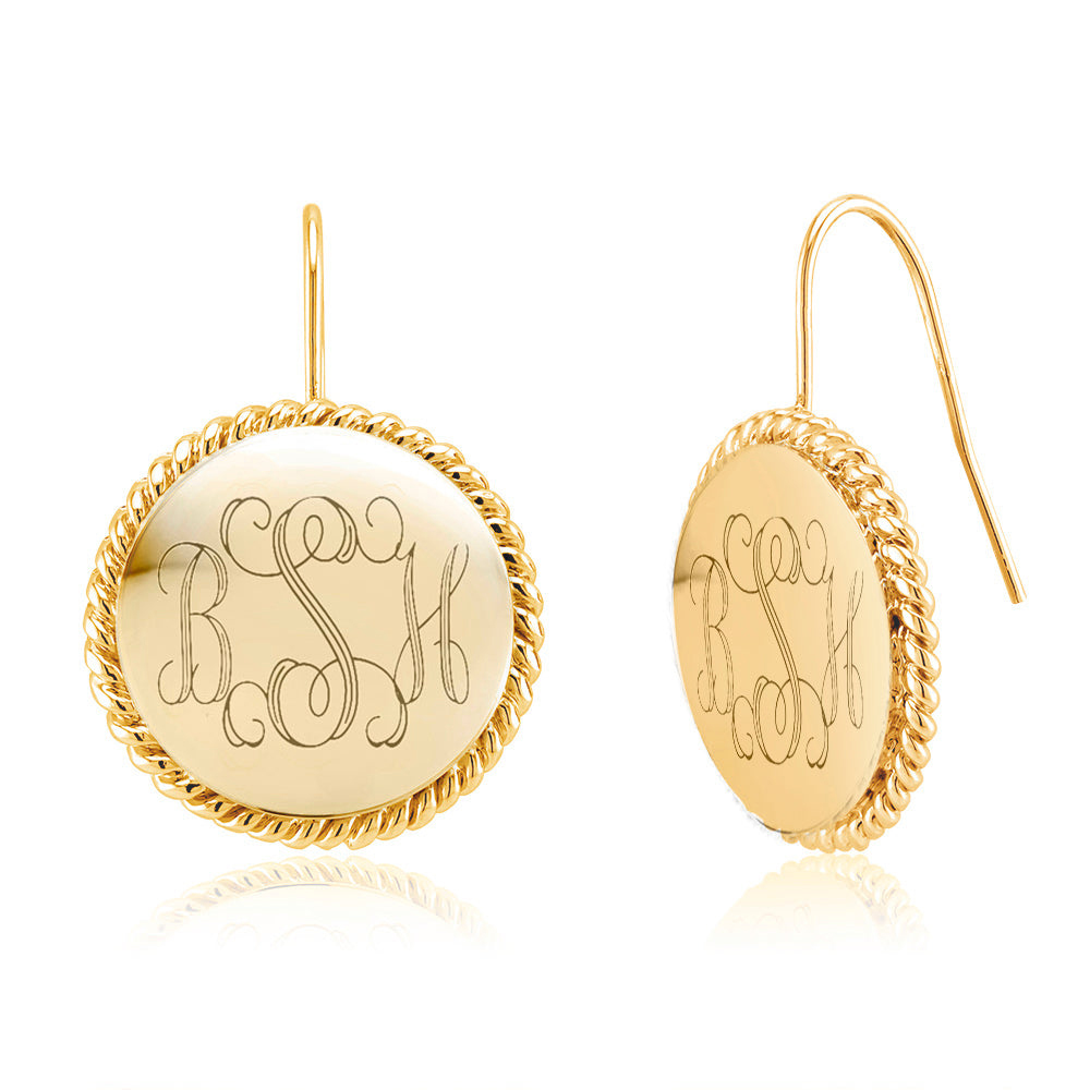 Personalized Braided Round Monogram Earrings - Gold