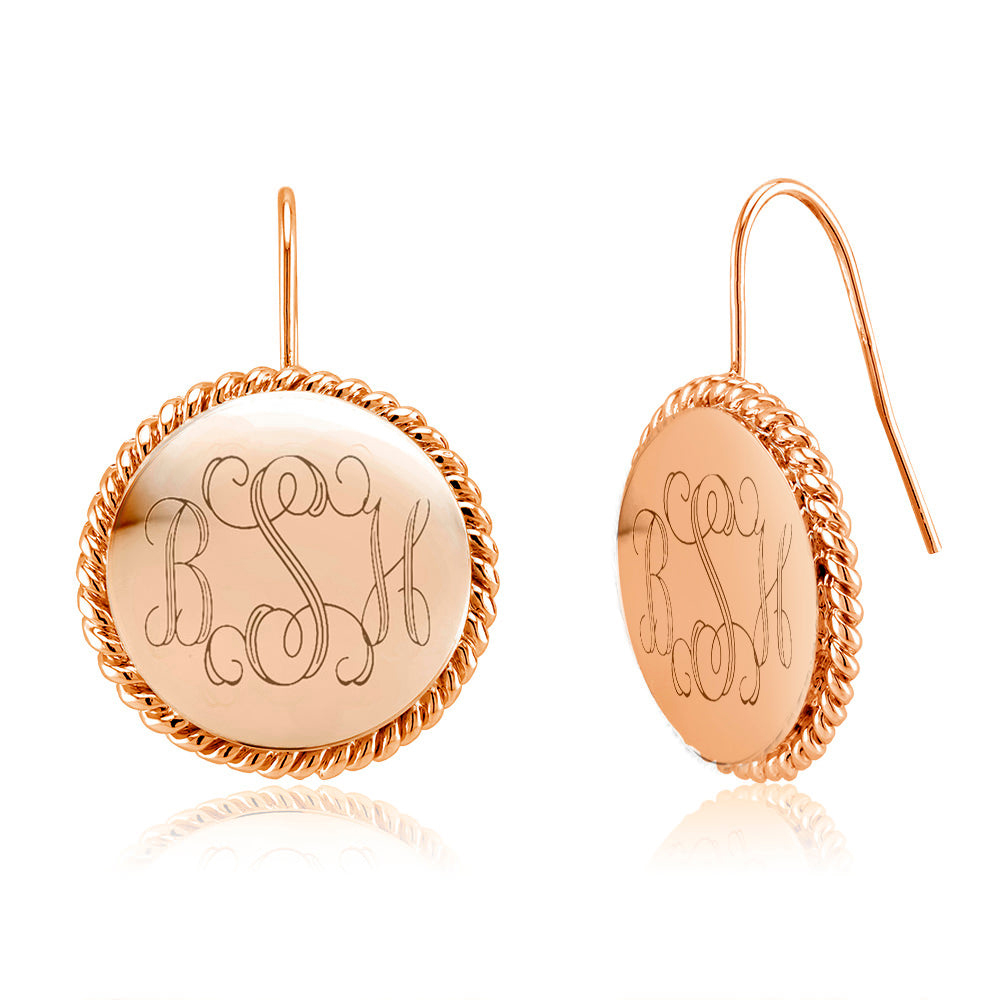 Personalized Braided Round Monogram Earrings - Rose