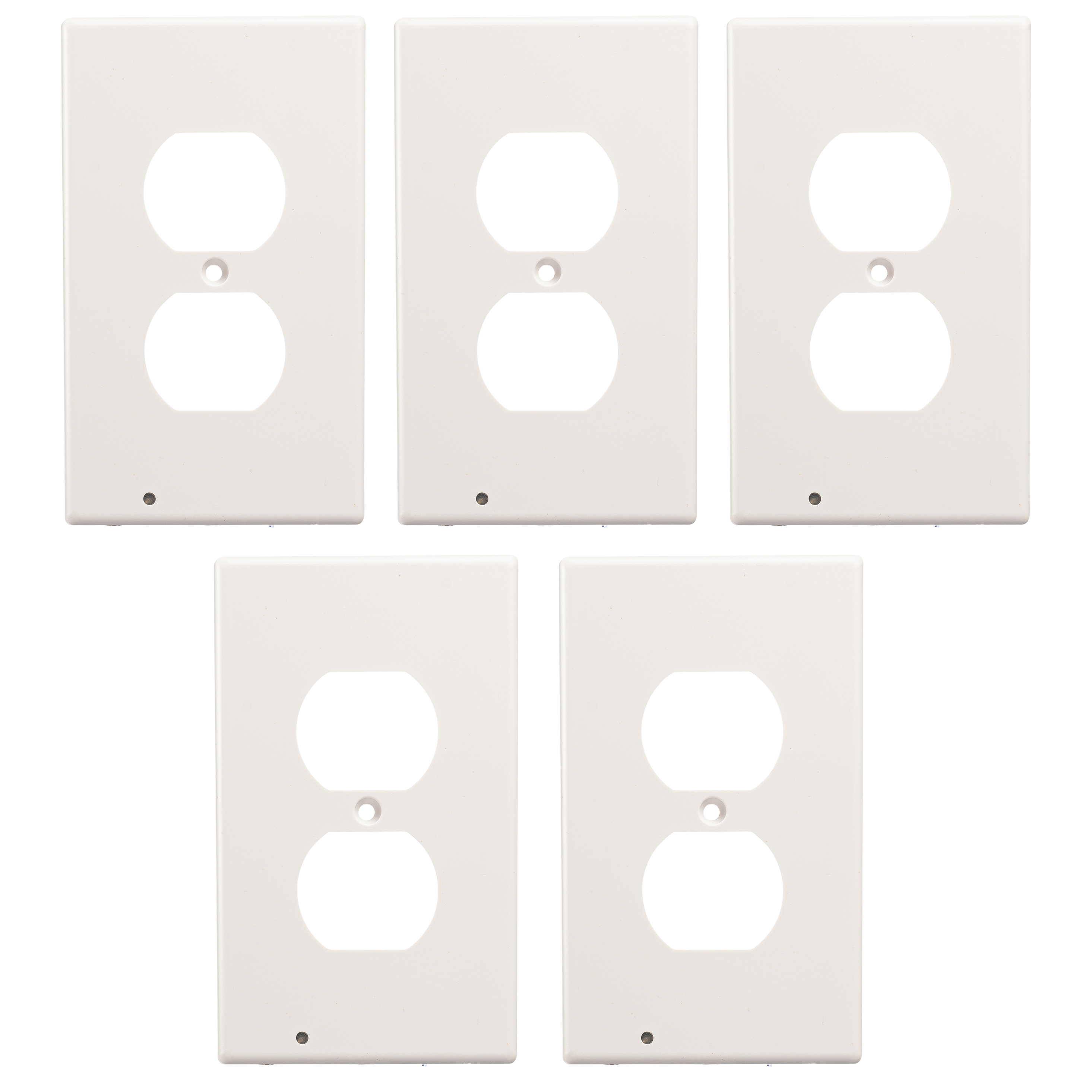 Round or Square Snap-on Outlet Plate with Built-in LED Night Lights (5-Pack) - Duplex (Rounded)