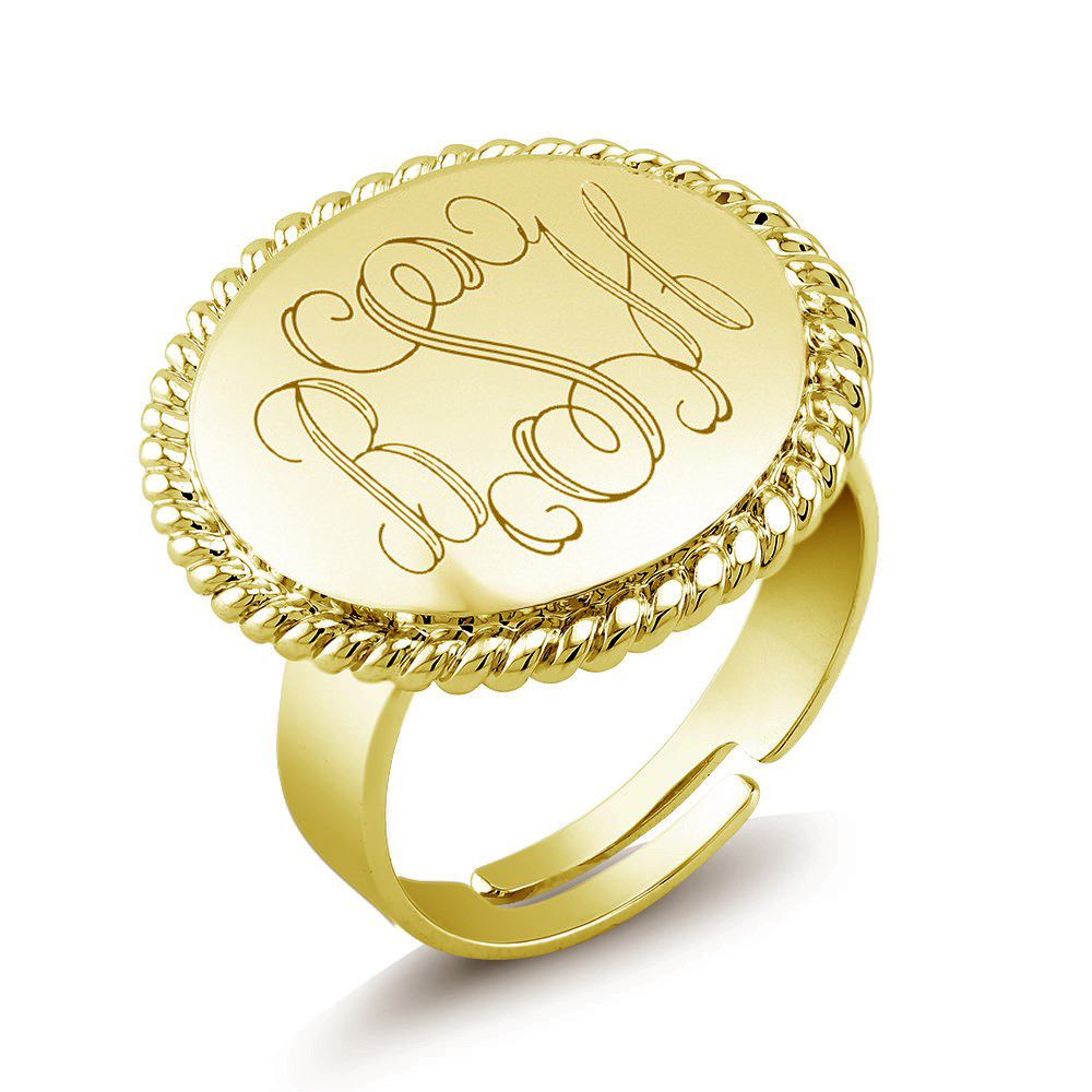 Monogrammed Adjustable Ring   Yellow