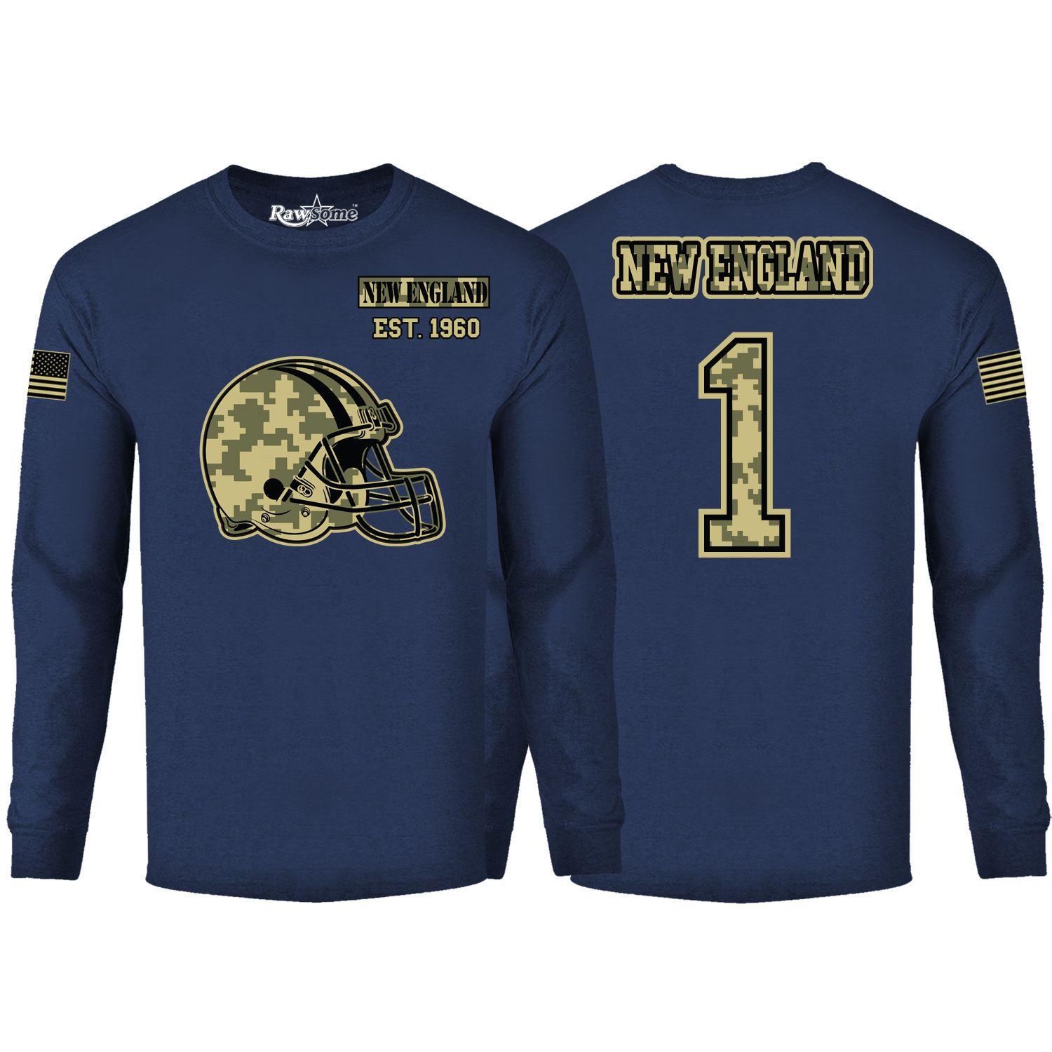 Men's Ultimate Camo Football Long Sleeve Shirt - New England - Navy / L