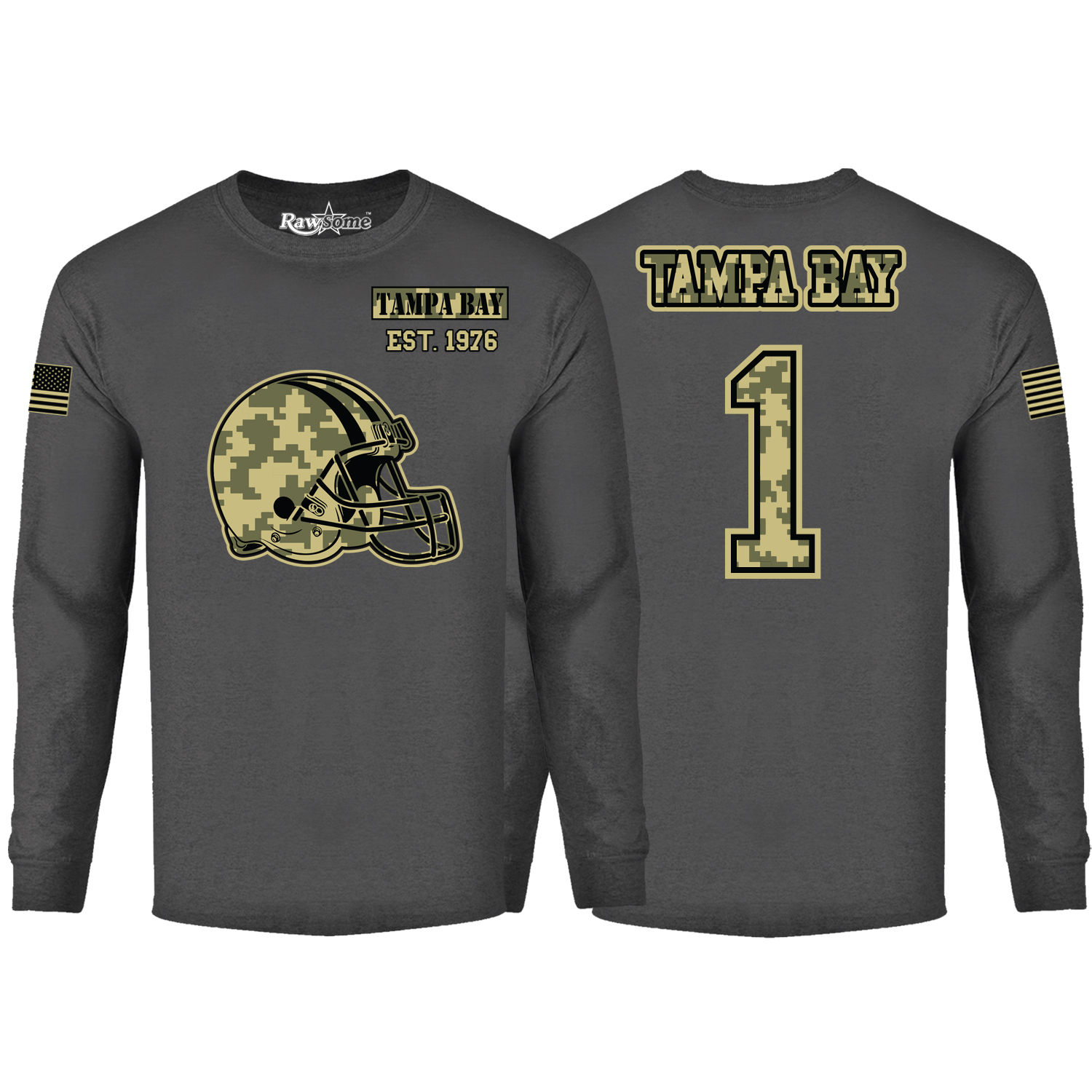 Men's Ultimate Camo Football Long Sleeve Shirt - Tampa Bay - Charcoal / 2XL