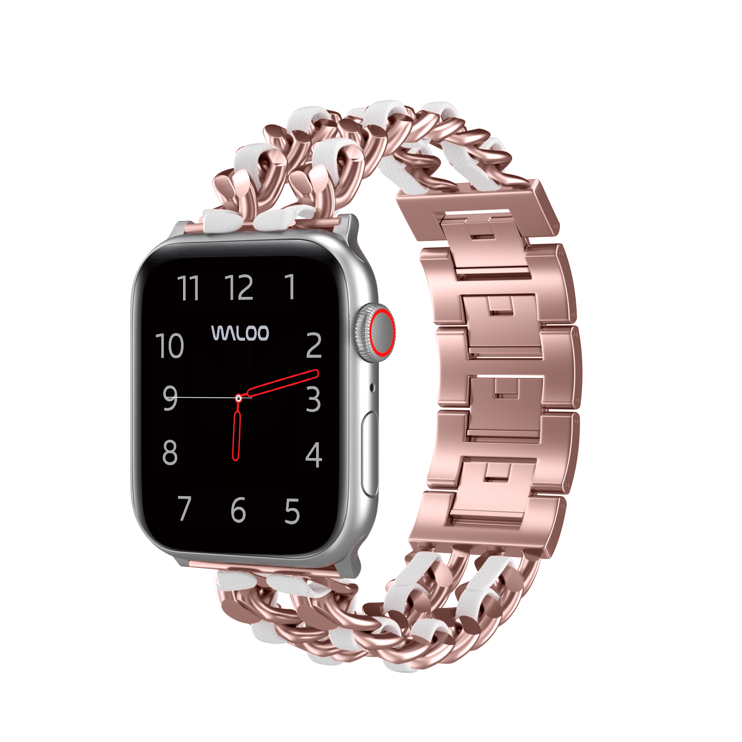 Photos - Watch Strap Waloo Looped Leather Band for Apple Watch - 42/44/45MM - Rose Gold/White 4