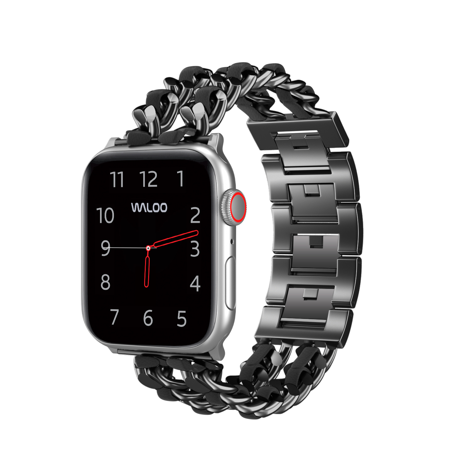 Photos - Watch Strap Waloo Looped Leather Band for Apple Watch - 42/44/45MM - Black/Black 42/44