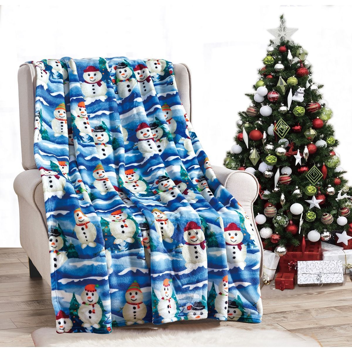 Noble House Soft Fleece Winter Holiday Throw Blanket - While Snowman Throw