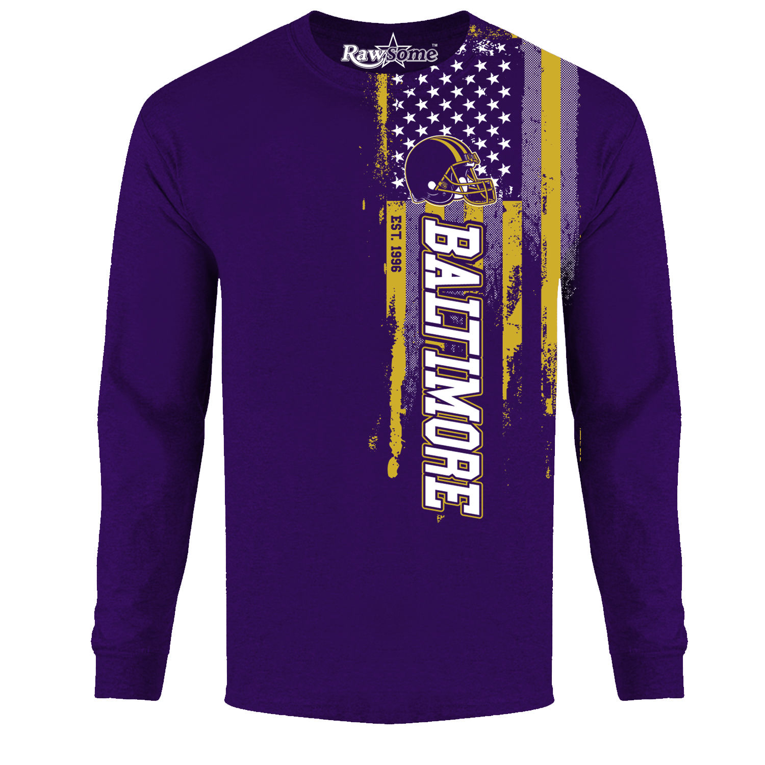 Men's Football USA Flag Long Sleeve Shirt - Baltimore - Purple / M