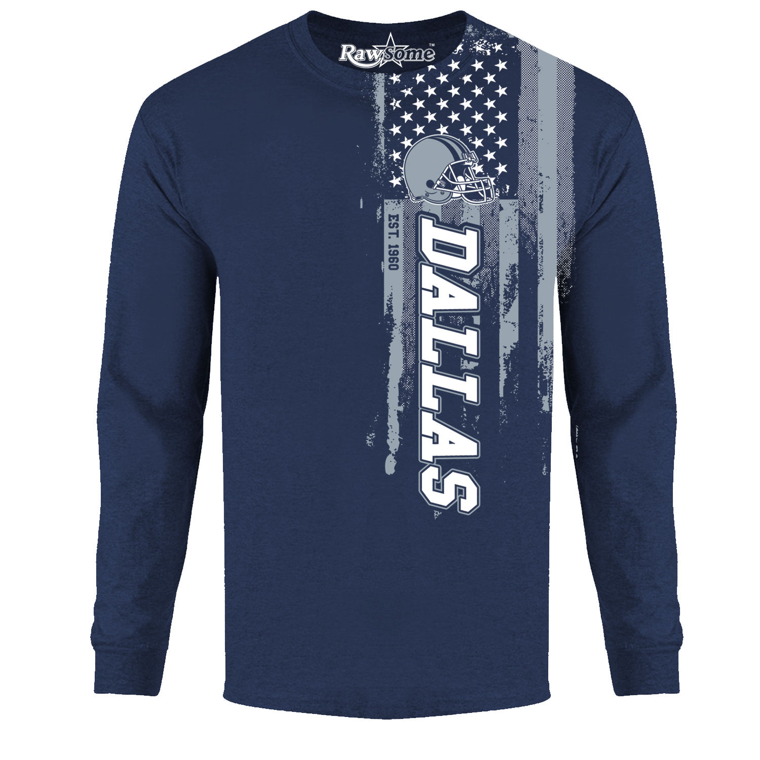 Men's Football USA Flag Long Sleeve Shirt - Dallas - Navy / S