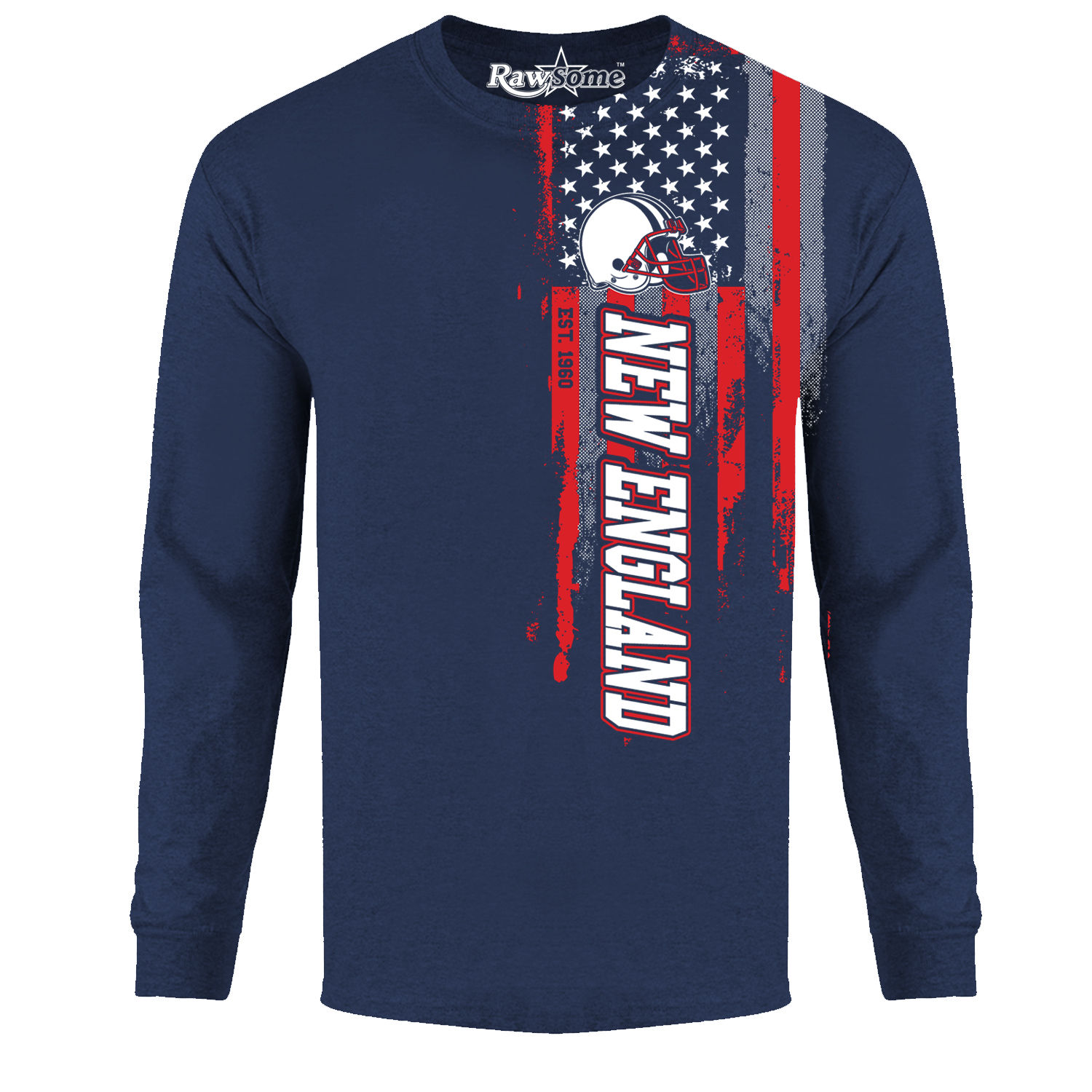 Men's Football USA Flag Long Sleeve Shirt - New England - Navy / XL